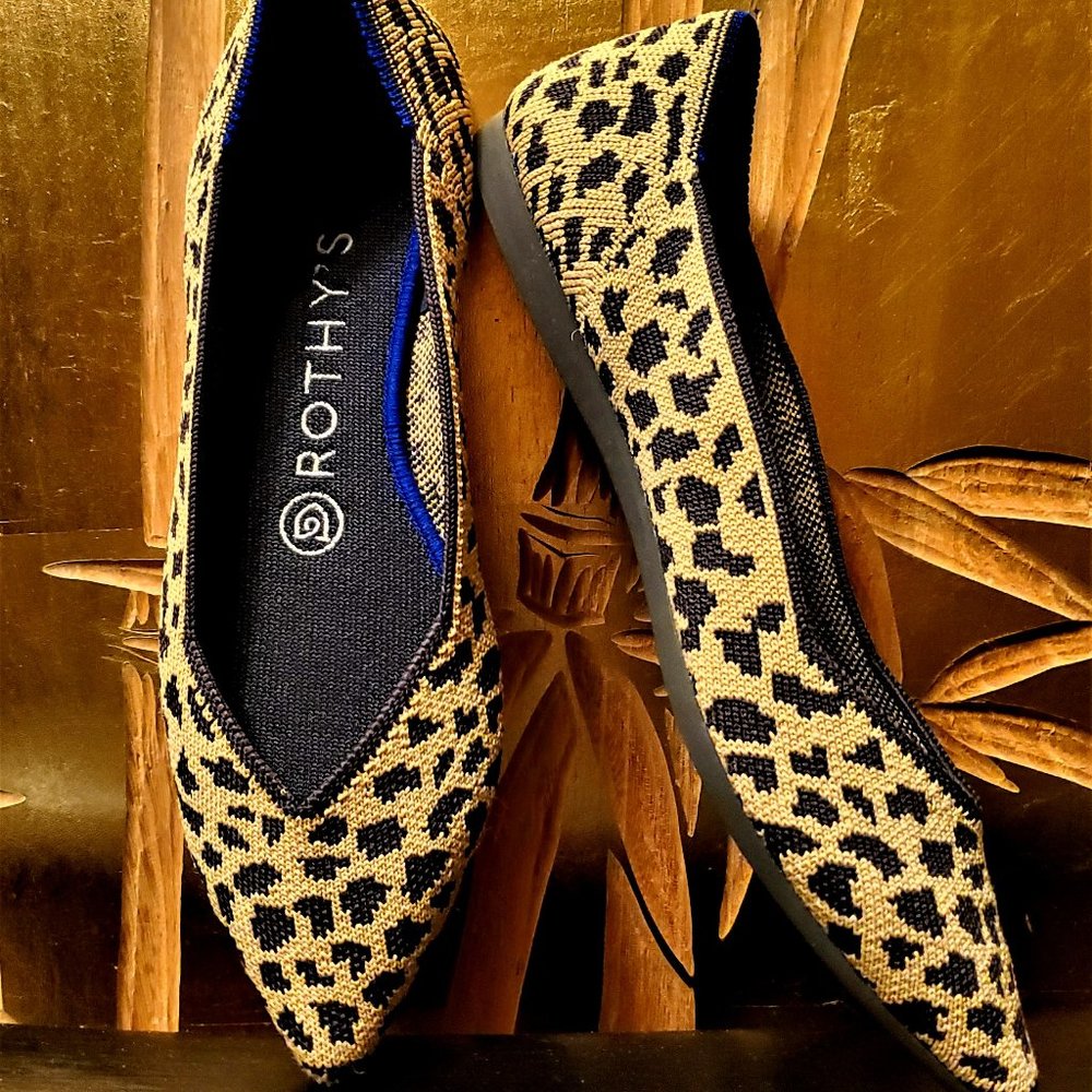 Rothys The Point Brown & Tan Leopard Flats Sz 7